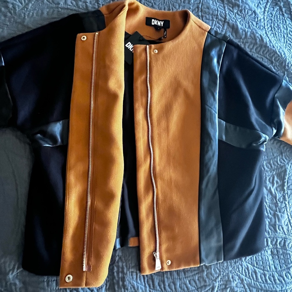 NWT DKNY Colorblock Faux Leather Stripe Jacket - Picture 7 of 14